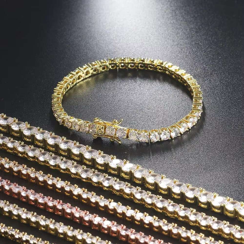 OACOCA Luxury Hip Hop S925 Silver Moissanite Single Row Tennis Chain Bracelet for Men and Women Necklace