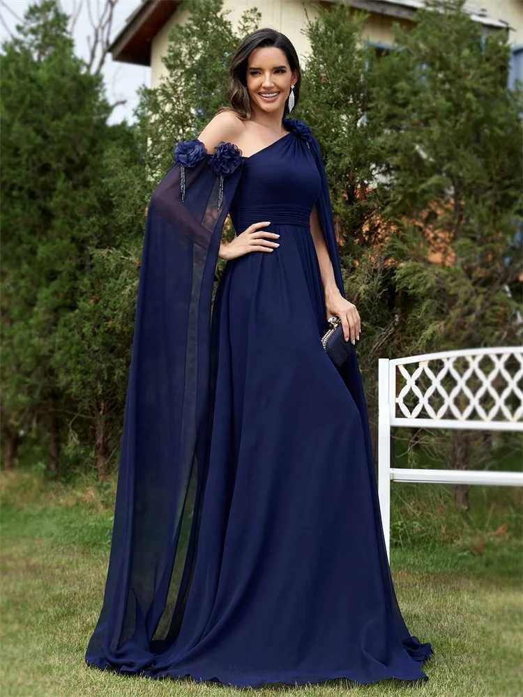 Luxury Chiffon Streamer Navy Evening Dress Long Elegant Dress Bridesmaid Party Prom Arabian Flower Cocktail Graduation Gowns XJ250610