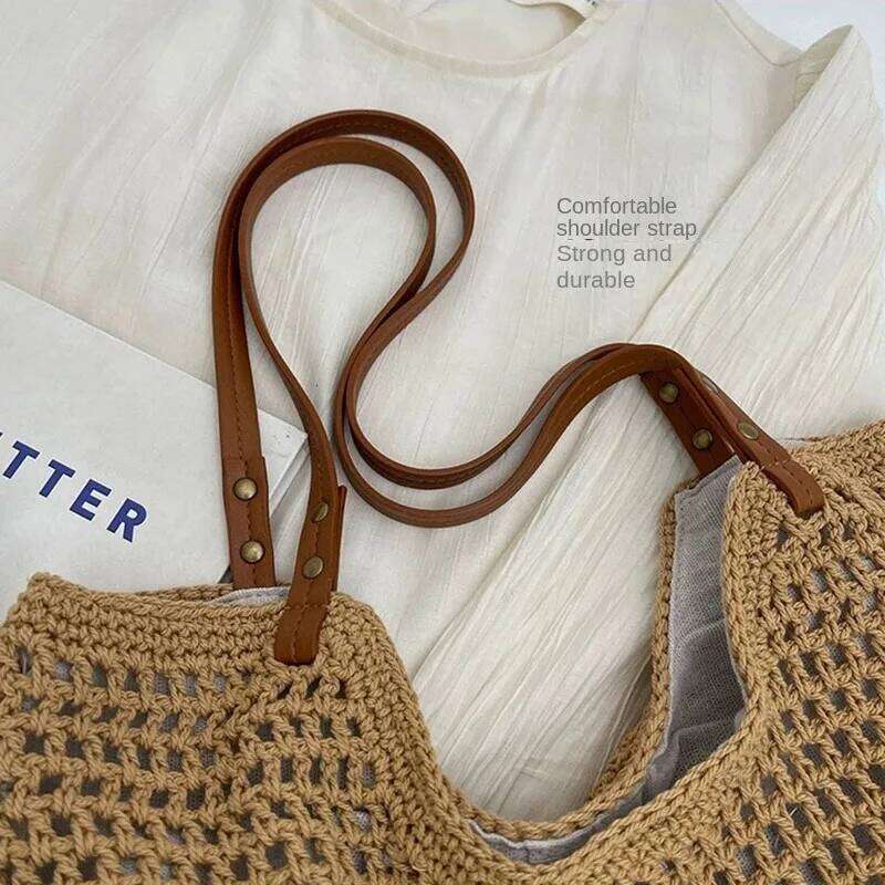 Leisure And Artistic Style Hollowed Out Single Shoulder Tote Grass Woven Bag, Versatile Daily Lazy Women's Bag
