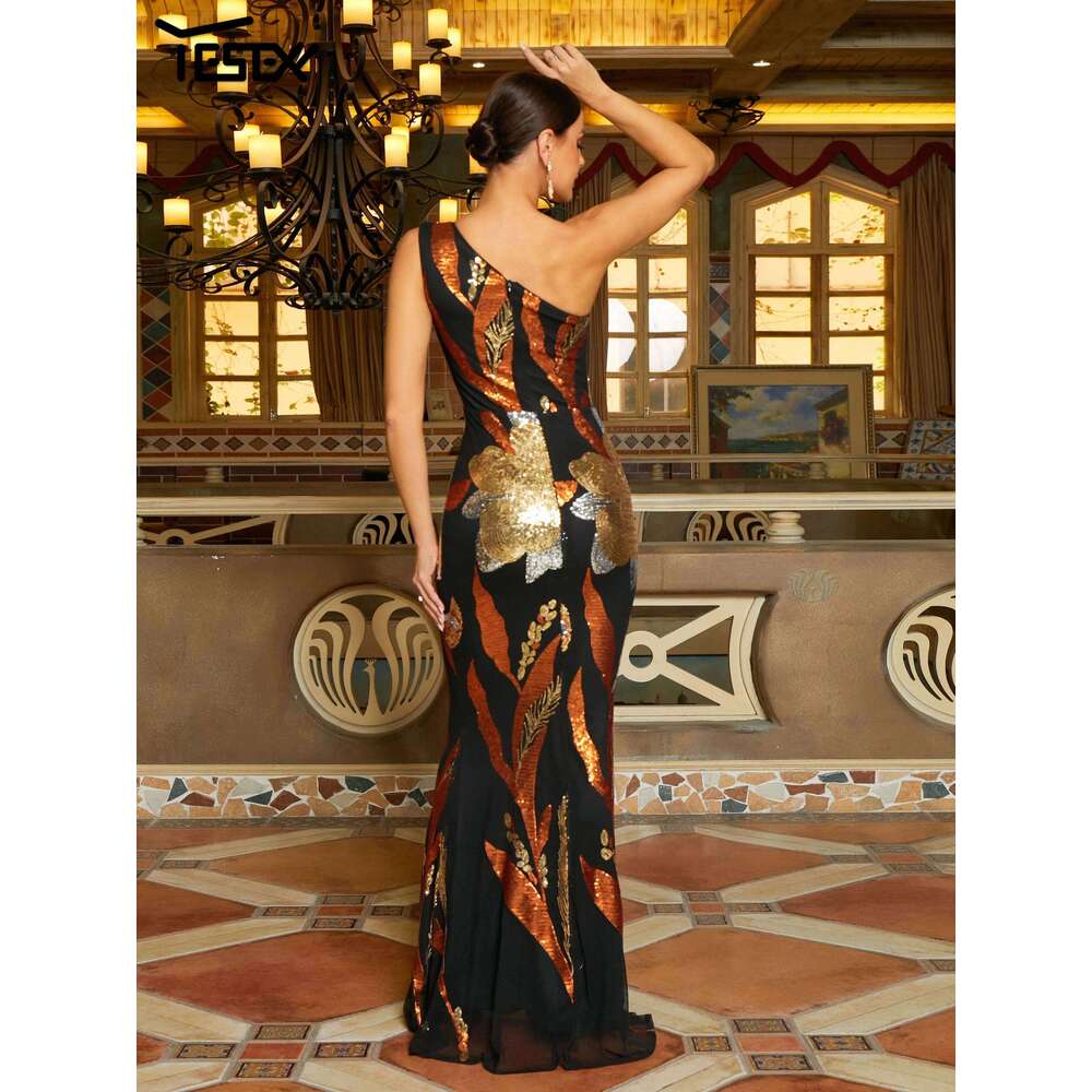Yesexy New Floral One Shoulder Sequin Mermaid tail Evening Formal Ocn Dresses