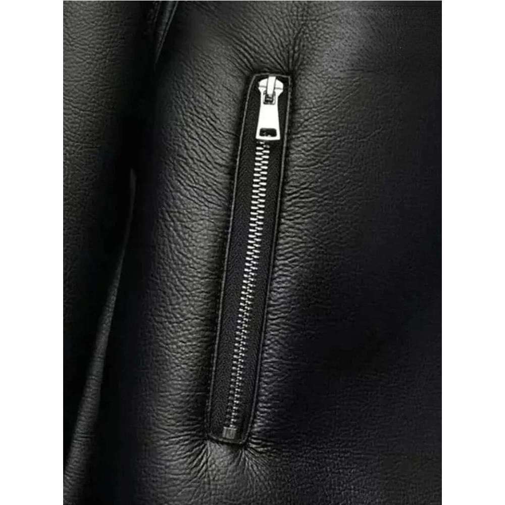 ZBZA Women Bomber Warm Jacket Coat Lapel Long Sleeve Pocket Zip Tie At Neckline Faux Leather Outerwear Fall Winter Female PU Top