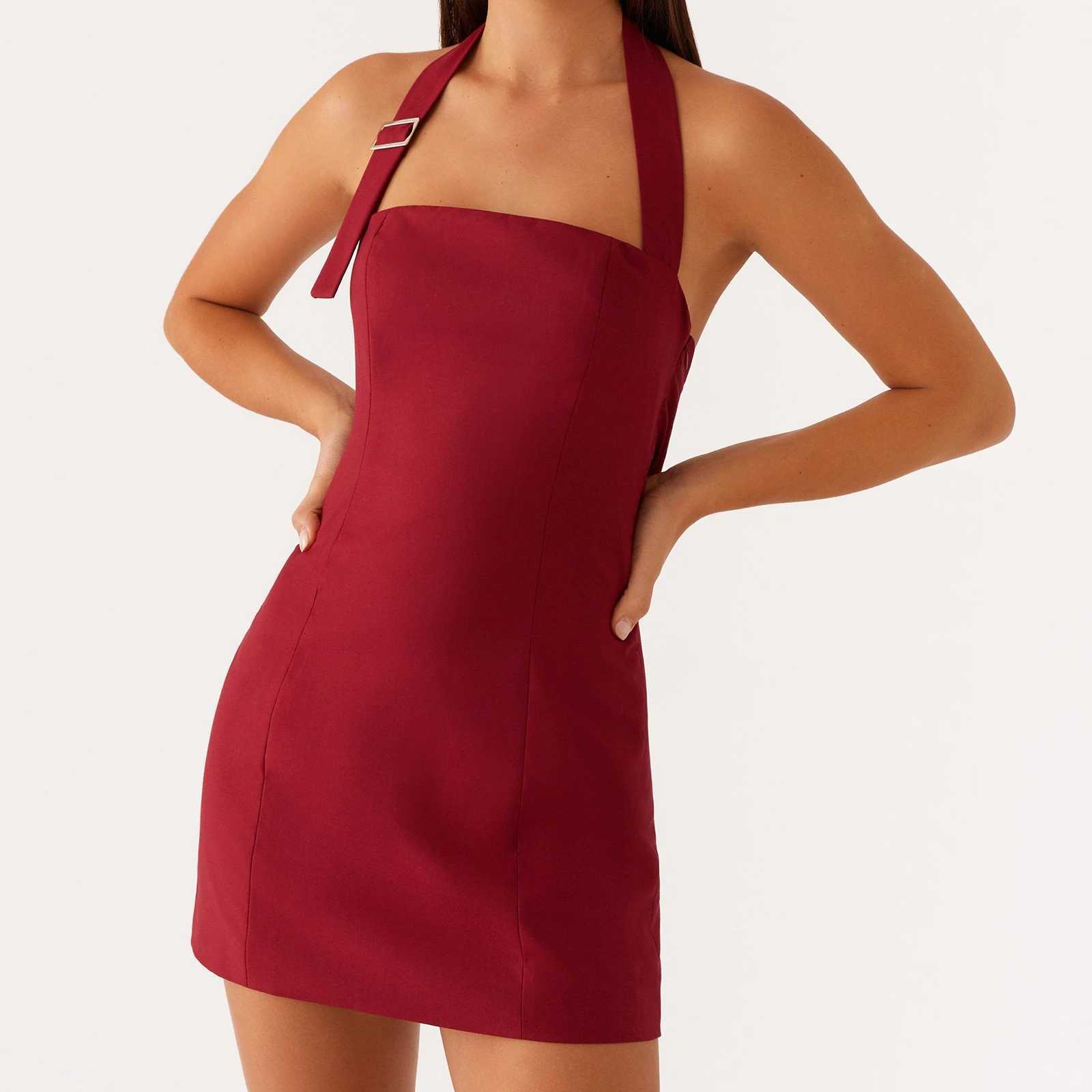 Summer Backless Women Halter Mini Dresses Slim Fit Sleeveless Bodycon Tank Dress with Adjustable Strap Party Club Sundress XJ250610