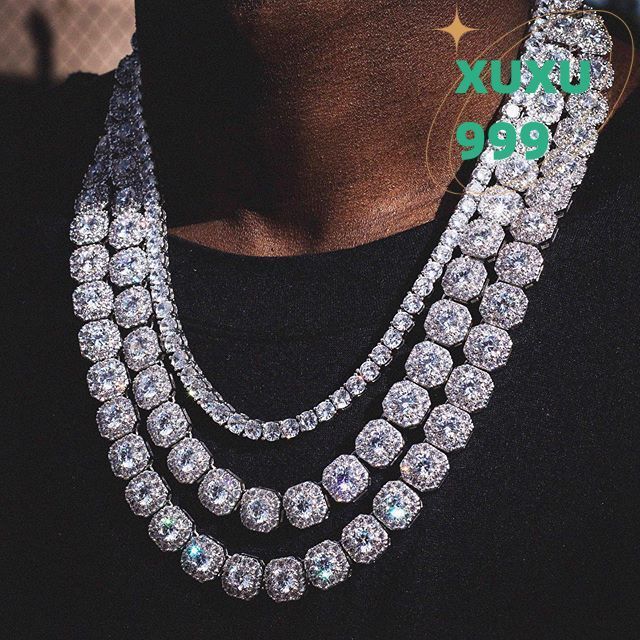 OACOCA Hip Hop Custom 925 Sterling Silver Moissanite Mens Diamond Iced Out Tennis Chain Necklace Fashion Jewelry