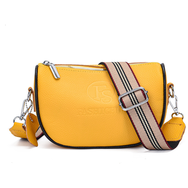 Free Shipping Top Layer Cowhide Saddle Bag Designer Women's Handbag New Fashion Trend Versatile Genuine Luxury Leather Shoulder Bag With Wide Str