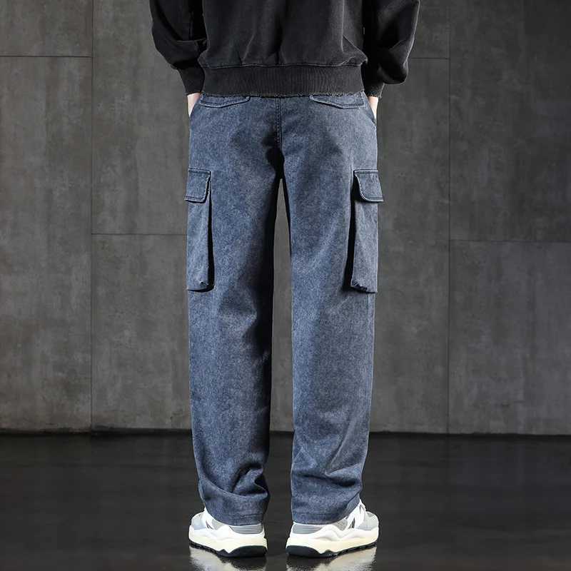 New Mens Loose Cargo Jeans Outdoor Paratrooper Straight Pants Fashionable Stretch Loose Wide Leg Pants Large Size 4XL 5XL M250610