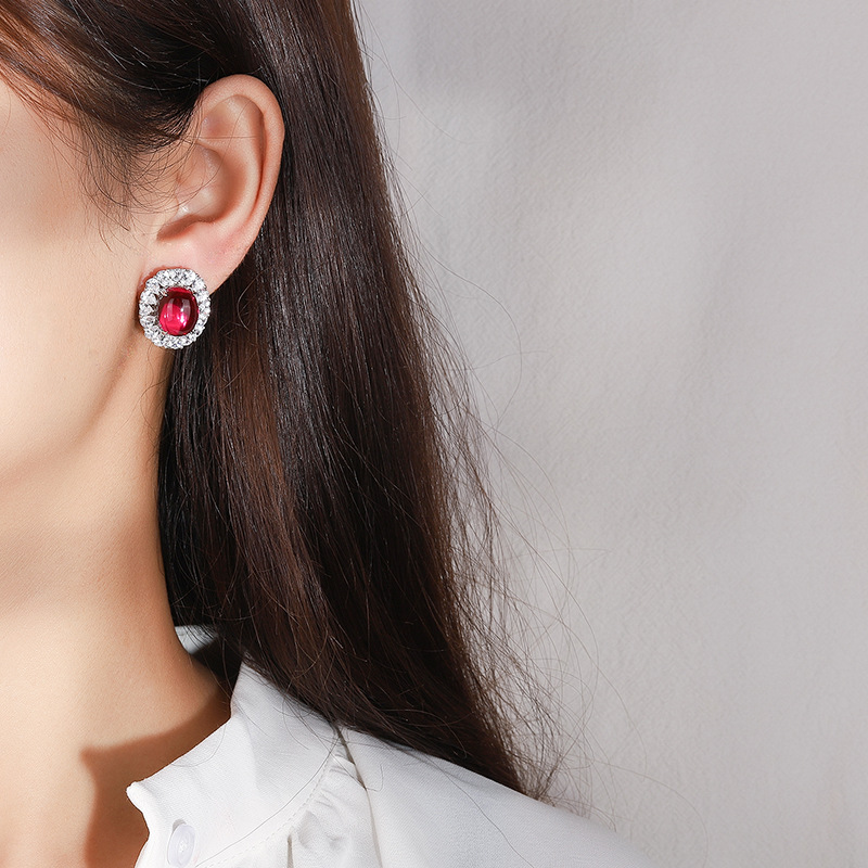Women's Versatile Fashion Accessory: Sophisticated Colored Stone Ear Studs Crafted from Premium Grade Silver