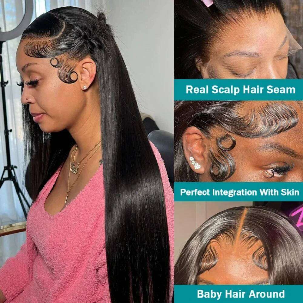 200 Density 13x4 13x6 Natural Black Bone Straight Brazilian Virgin Hair HD Transparent Lace wig Frontal Pre plucked Wigs