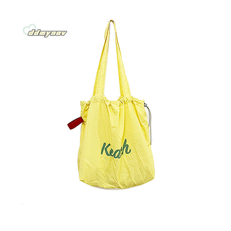 2025Korean Style New Letter Print for Women Large Capacity Nylon Shoulder Casual Versatile Portable Drawstring Tote Bag ddmynov