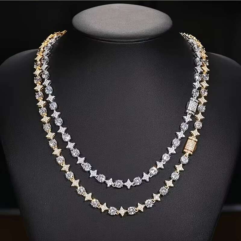 Moissanite Tennis Necklace S925 Silver Sparkling VVS Moissanite Diamond for Women Men Hiphop Party Gift Jewelry