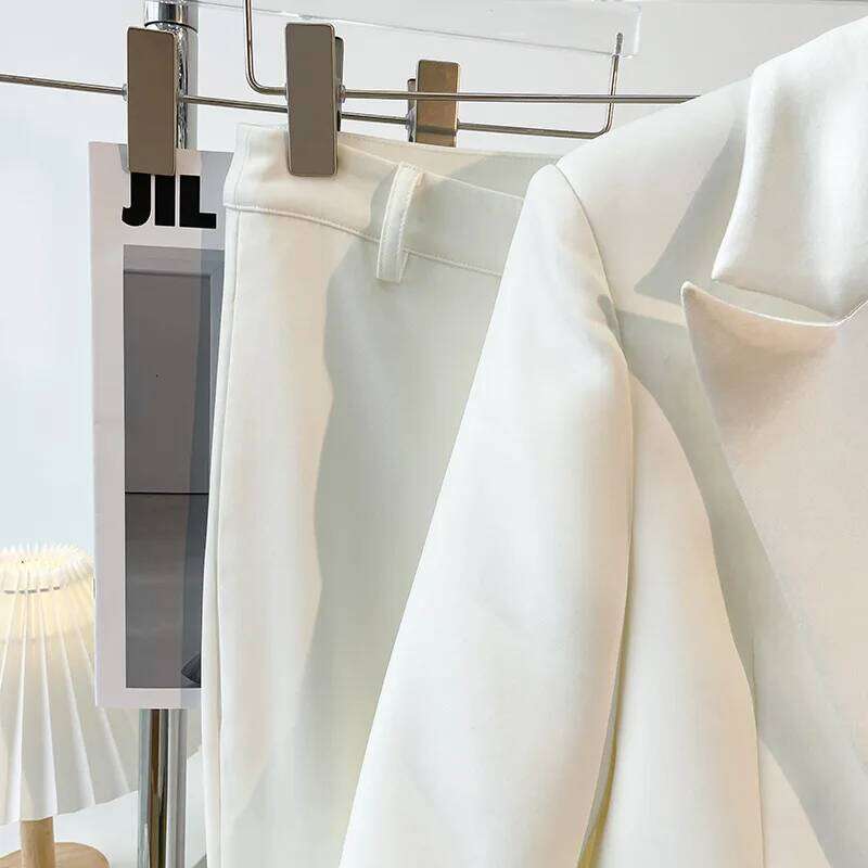 Blazer PantSuits White Real Feathers Sleeve Single Button Party Office Business Wear Suit Lapel Jacket Pants Two Piece Sets