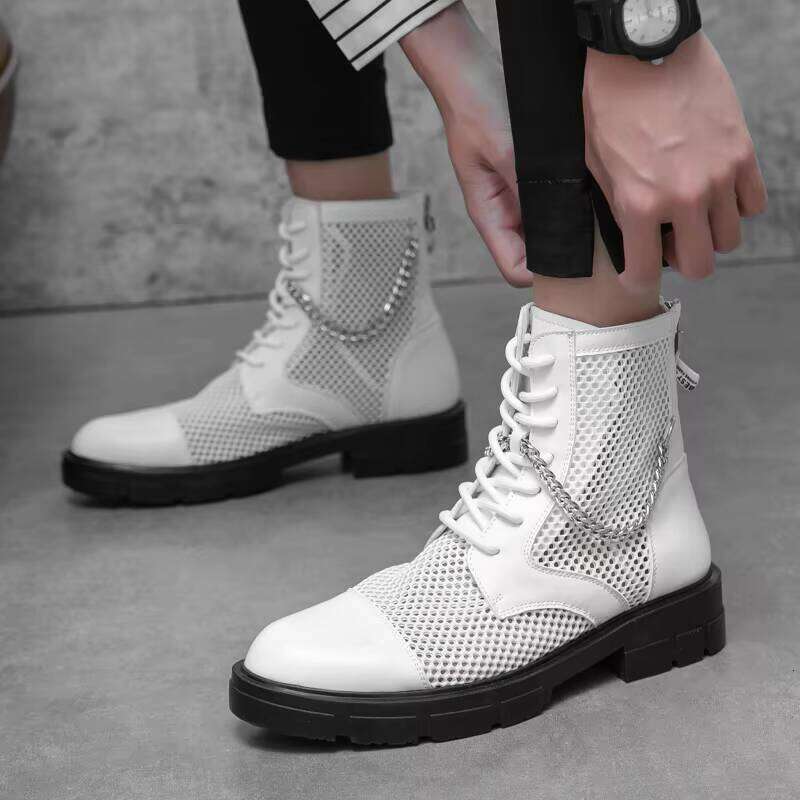 New Arrival Men's High-top Breathable Mesh Upper Anti-slip Out Sole Casual Boots with Chain Decoration