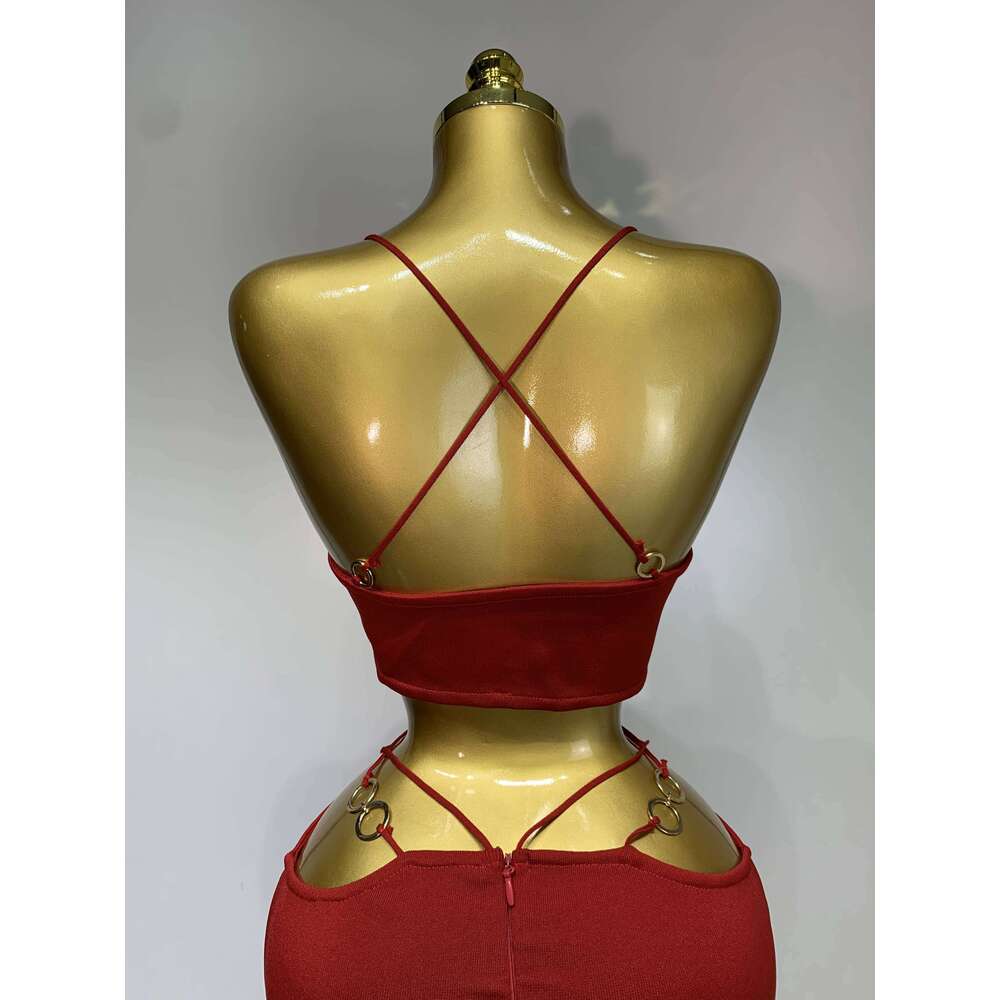 Women Sleeveless Sexy Halter Hollow Out Black Red Bodycon Long Bandage 2025 Celebate Elegant Birthday Club Dress