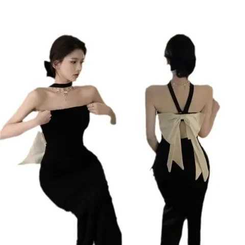 Color Block Neckline Dress Summer Sexy Spicy Girl Skirt Butterfly Knot Slim Fit Mini Split Knee Length One Shoulder AE Stock XJ250610