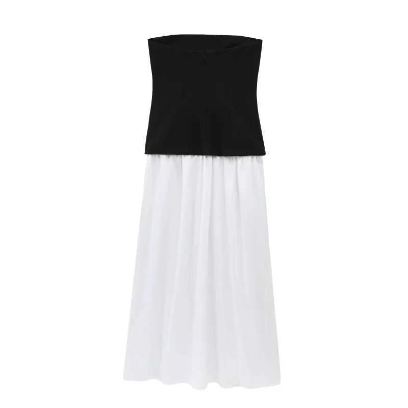 TRAF 2025 Womens Spring collection Elegant fashion party dress color contrast patchwork sexy strapless dressXJ250610