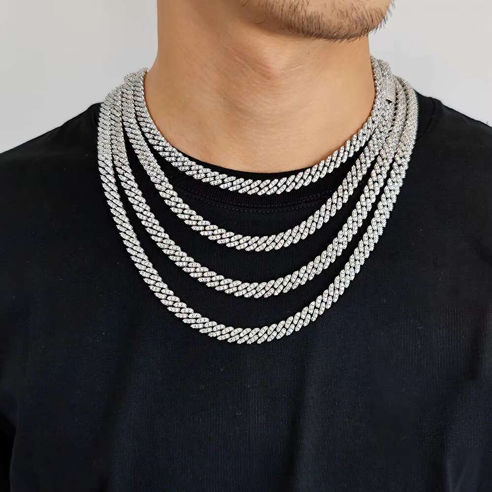 OACOCA Hip Hop Jewelry Diamond Iced Out 8mm Silver Thick Cuban Link Chains for Girl Cuban Necklaces Women Men