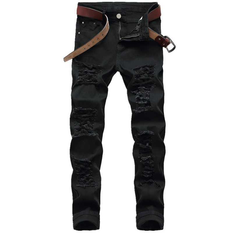 Straight Hole Destruction Trousers Distressed Jeans Men Denim Trousers Fashion Designer Brand White Pants Male Large Size 28-42 M250610