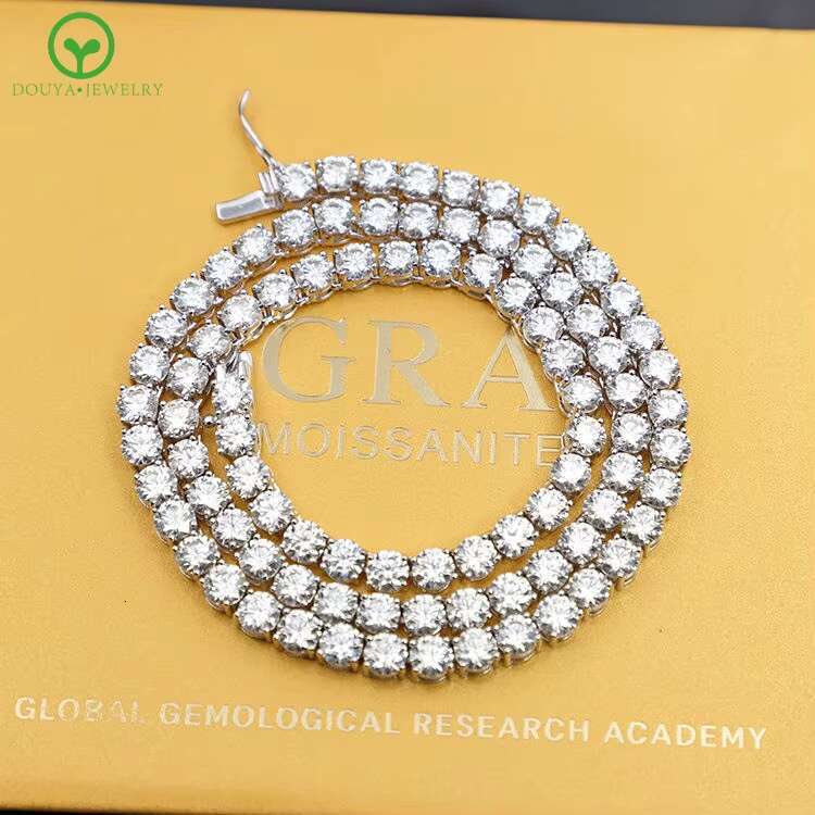 Custom Hip Hop Style Chains Moissanite 2mm 6.5mm D Color Moissanite Gemstone Necklace S925 Sterling Silver Tennis Link Chain