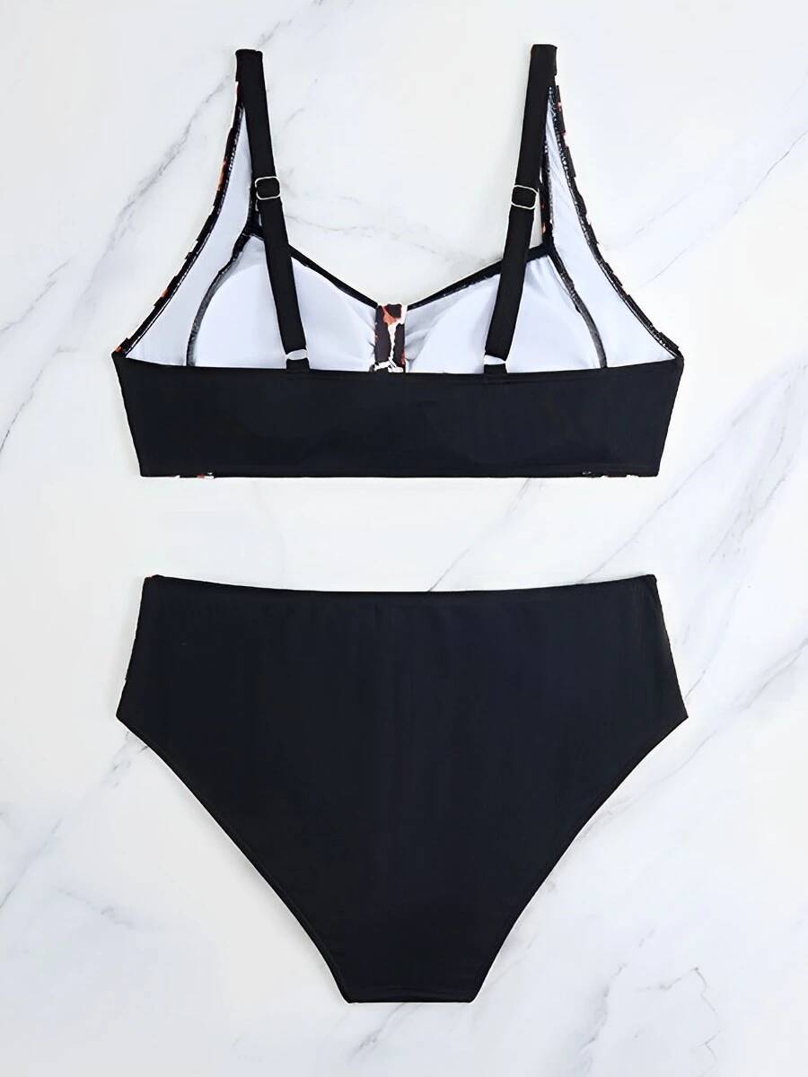 2025 Large Size Leopard Bikinis Two Pieces High Waist Swimsuit Women Halter Swimwear Female Bathing Swimming Suit Beachwear