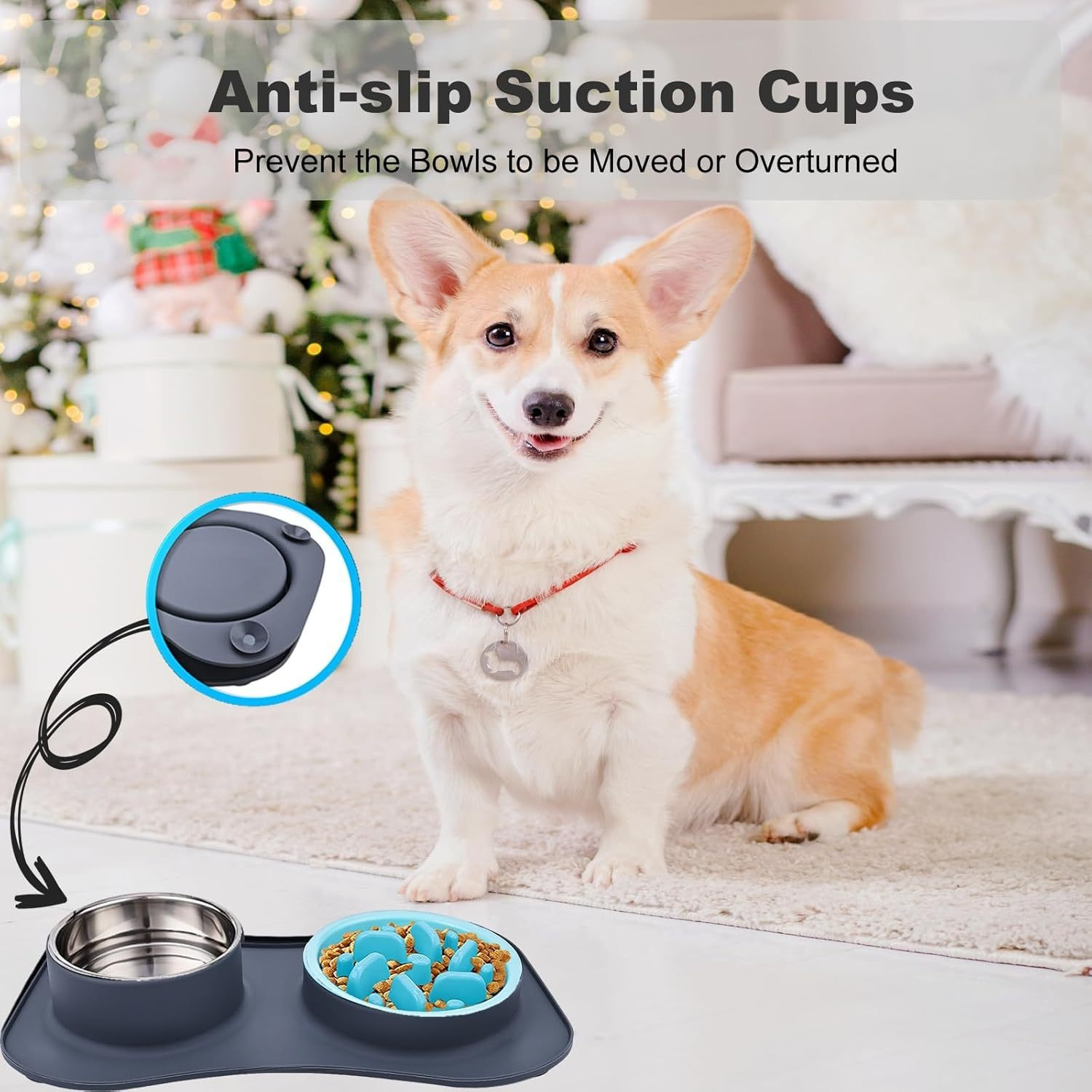3-in-1 Slow Feeder Dog Bowl with Non-Slip Mat - Stainless Steel Food and Water Bowl for Large, Medium, and Small Breeds, Prevents Choking - Ideal for 