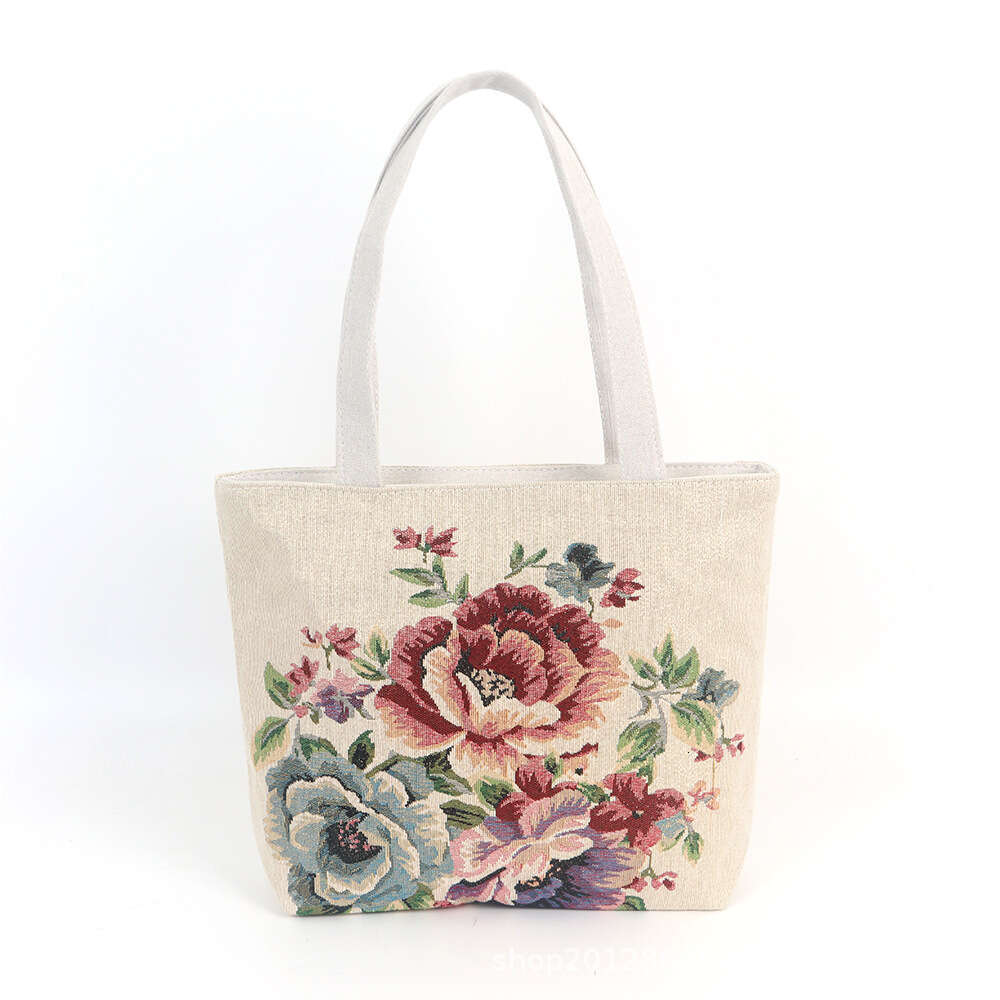 Small And Medium Canvas Double-Sided Gold Thread Jacquard Embroidery Handbag Fresh Versatile Shoulder Bag Artistic Casual