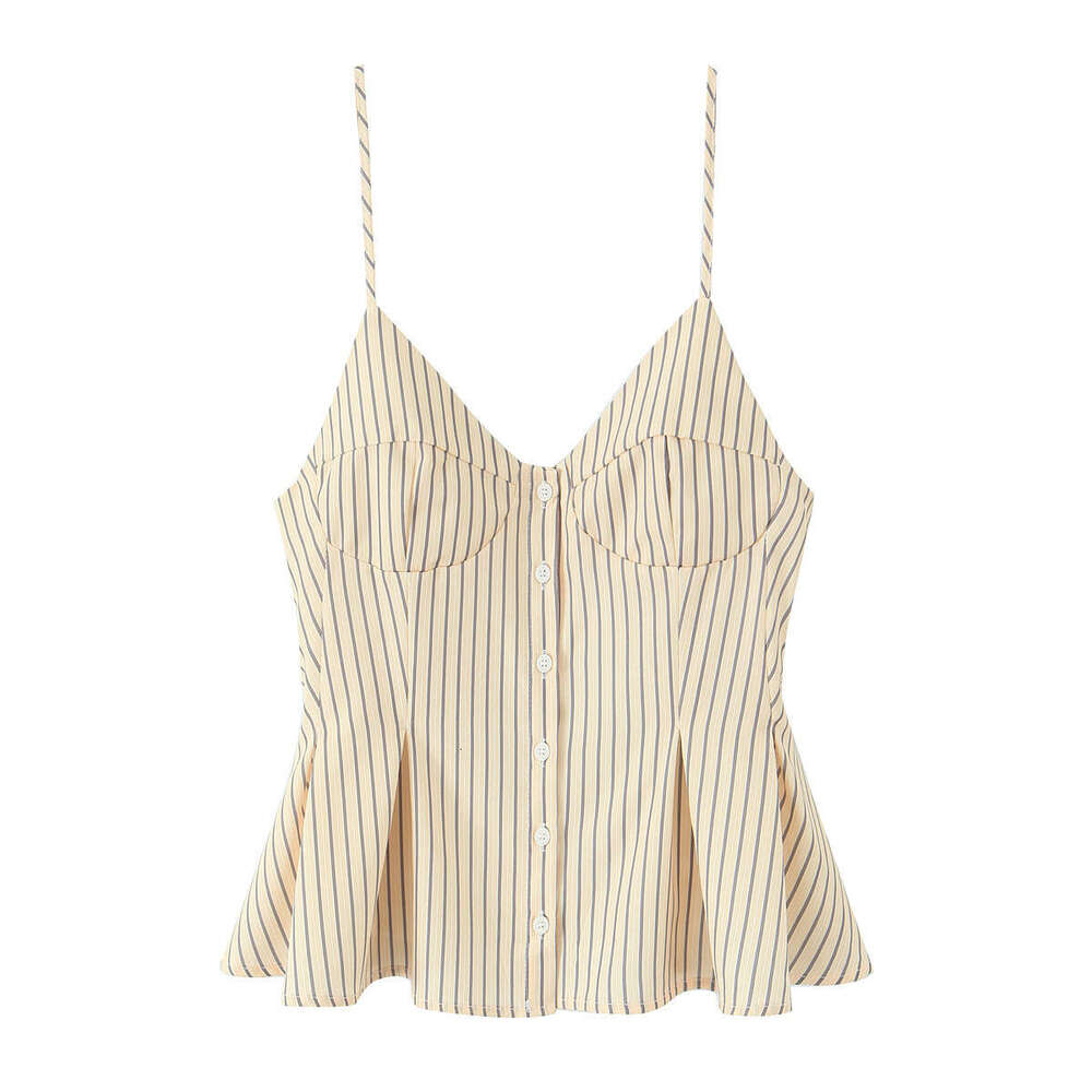 6013- New Women's Fashion V-Neck Buttoned Solid Color Pleated Camisole Top For Women B5