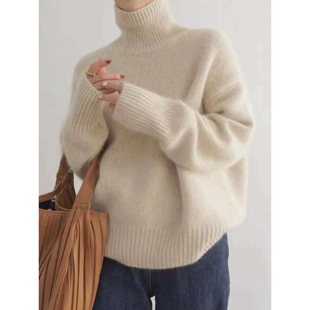 Thickened Turtleneck 100% Pure Cashmere Women's Loose Lazy Knit Silhouette Sweater European Products