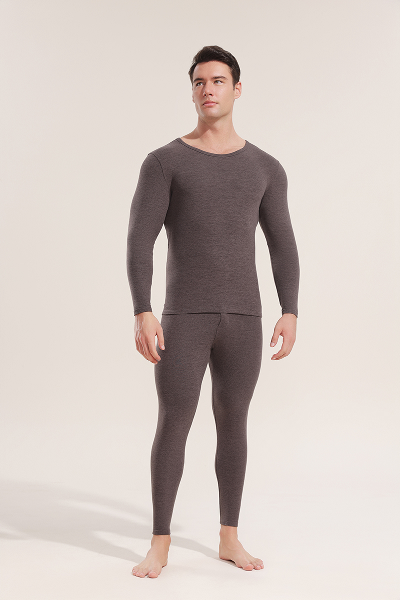 Autumn and winter men's thermal underwear double brushed skin-friendly fabric round neck, long sleeves, high elasticity and non-marking warm clot