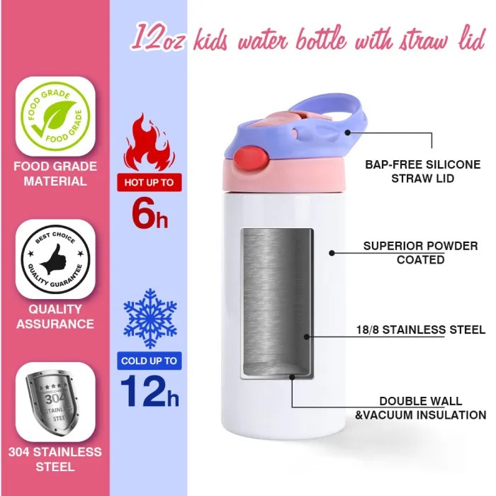 US Warehouse 12oz 20oz Sublimation STRAIGHT Sippy Cups Kids Water Bottle with flip on the top Stainless Steel Baby Bottle Feeding Nursing Bottle