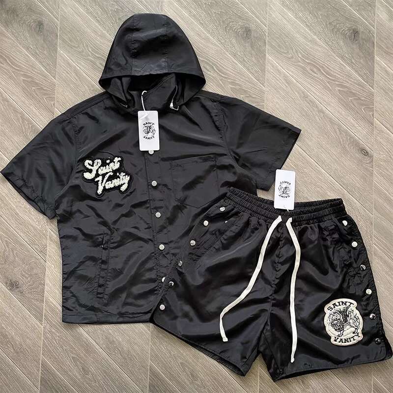 Saint Vanity Embroidered Short Sleeve Hooded Windbreaker - Casual Sporty Lightweight Jacket For Men & Women,Streetwear Outerwear