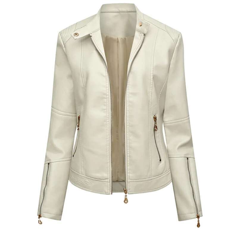 PU Faux Jacket Women Slim Fit Fashion Zipper Casual Biker Jackets Outwear Female Tops Spring Autumn Leather Coat WF163