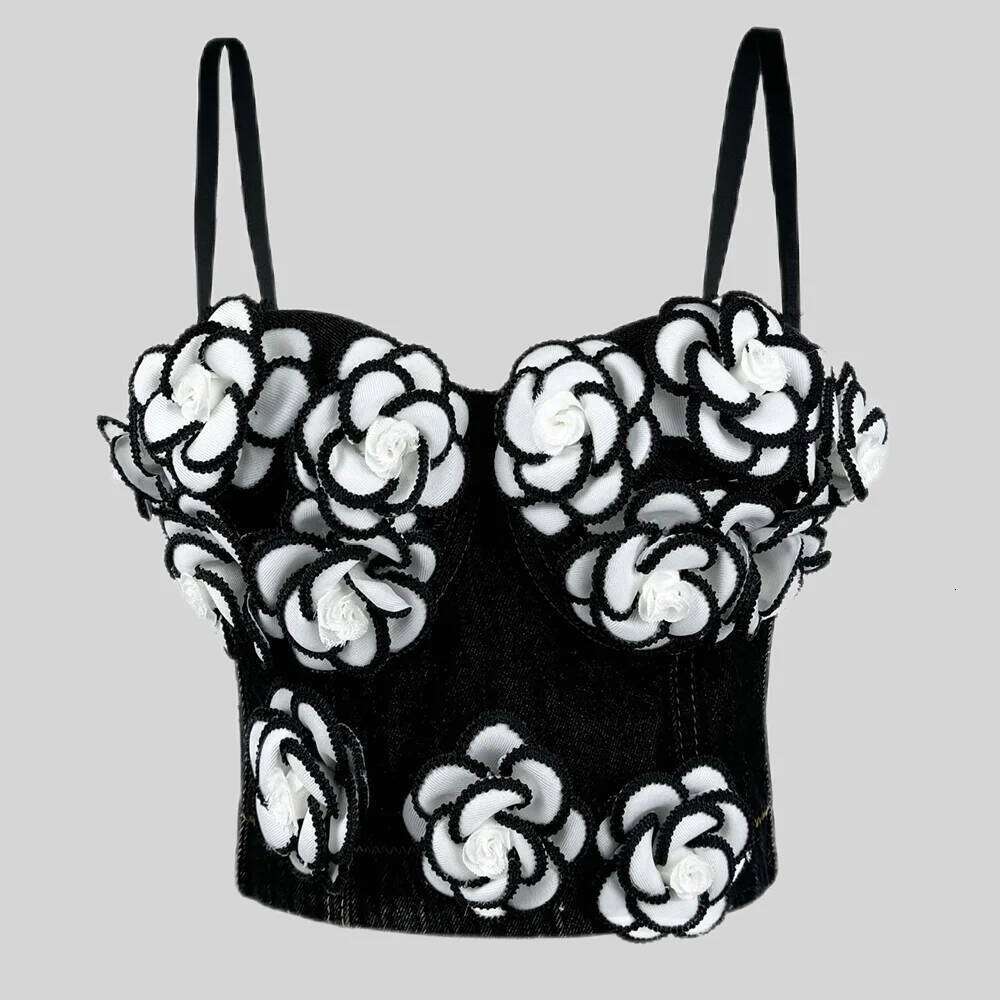 Tinnie-Sexy Crop Top For Women, Lace Beaded Bra, 3D Flower Push Up Bralet, Tube Top, Corset Bustier, Party Streetwear