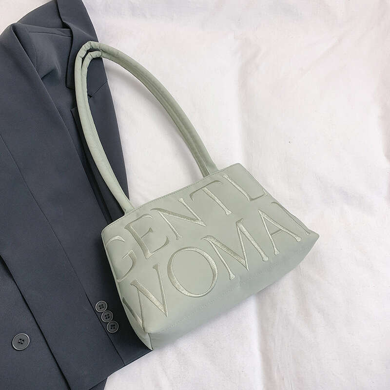 New 2025 Niche Design Satin Letter Embroidery Fashion Versatile Shoulder Handbag Underarm Bag
