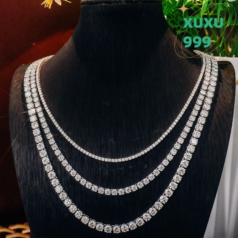 OACOCA S925 Sterling Silver Moissanite Tennis Chain Inlaid with VVS Moissanite Hip-hop Bracelet Luxury Necklace