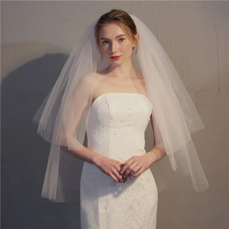 Cut Edge Two Layers Wedding Bridal Veil with Comb Voile Mariage Welon Accessories 250610