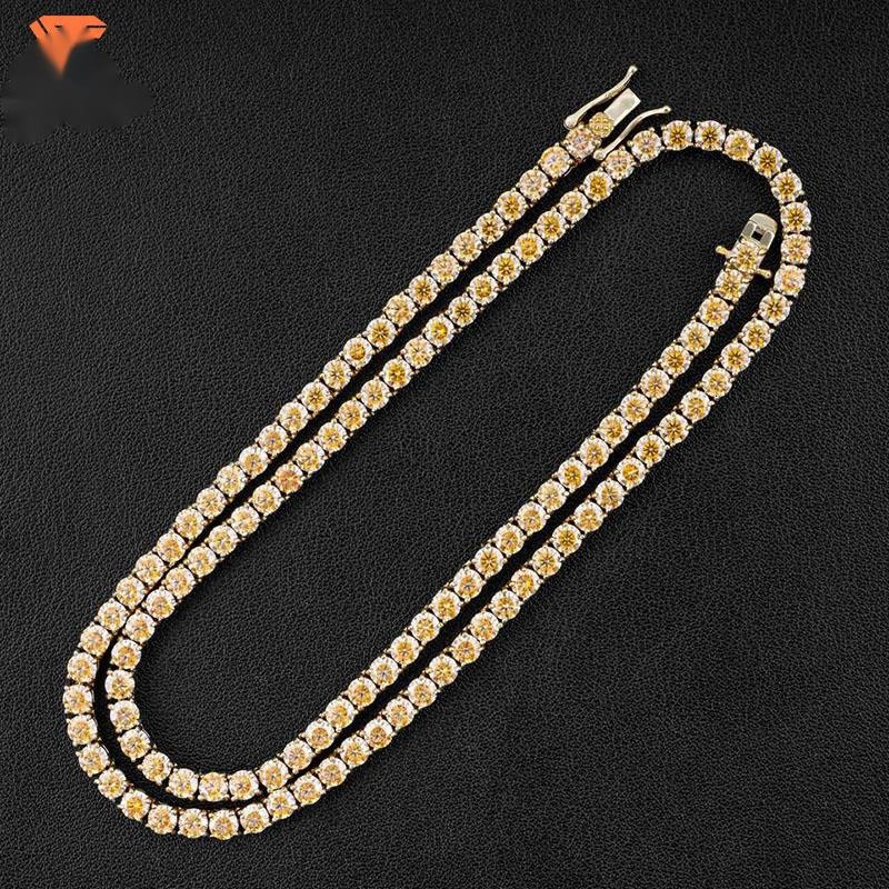 OACOCA Hip Hop Sterling Silver White Color Moissanite Diamond Tennis Chain Necklace 6mm Moissanite Tennis Necklace