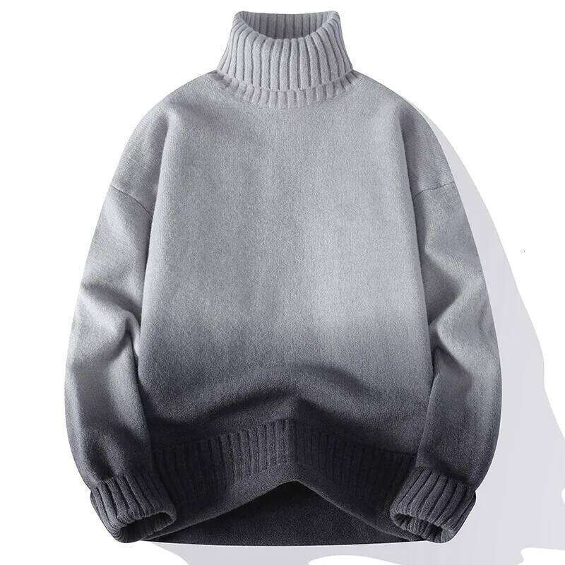 Men Turtleneck Sweater Classic Gradient Knitted Pullover Vintage American Fit Loose Haruku Men's Knitwear Sweaters Multicolors