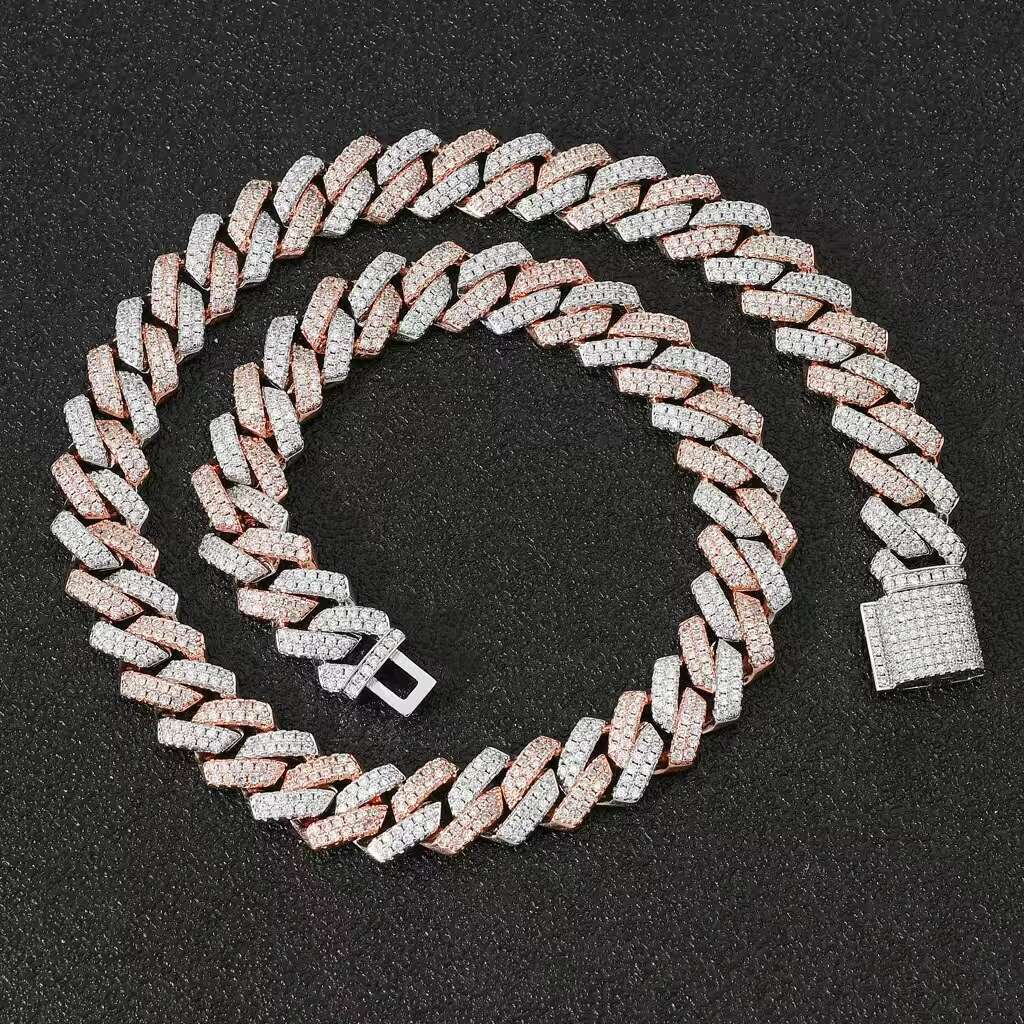 OACOCA Rose Gold Plated Two Tone Iced Out 13mm 925 Sterling Silver Pass Diamond Tester Hip Hop Jewelry Vvs Moissanite Cuban Link Chain