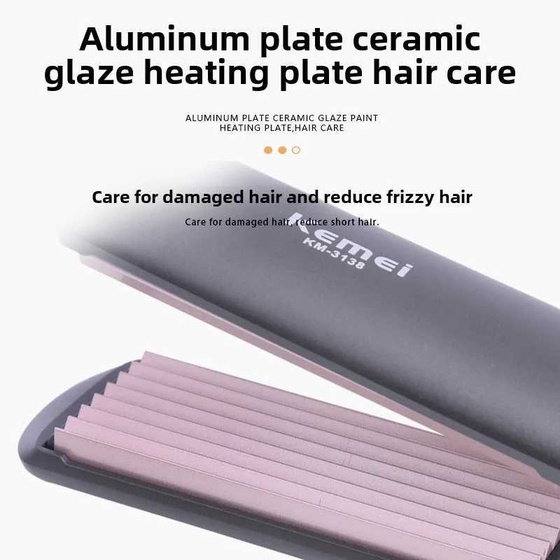 Kemei Hair Straightener Curler Aluminium Ceramic Coated Heating Plate 6-Level Temperature Control Crimping Styling Tool W250610
