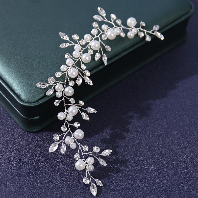 Wedding Crystal Hair Vines Flower Leaf Headpieces Handmade Pearls Crystal Headbands Prom Bridal Wedding Hair Accessories Jewelry 250610