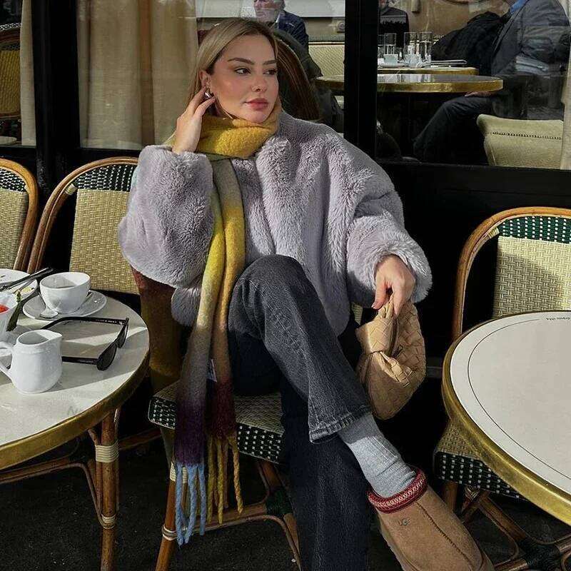 Neo Mint 2024 Winter Faux Rabbit Coat Women Chic Fashion Soft Warm Furry Fur Jacket Street Style Girl Outerwear Overcoat