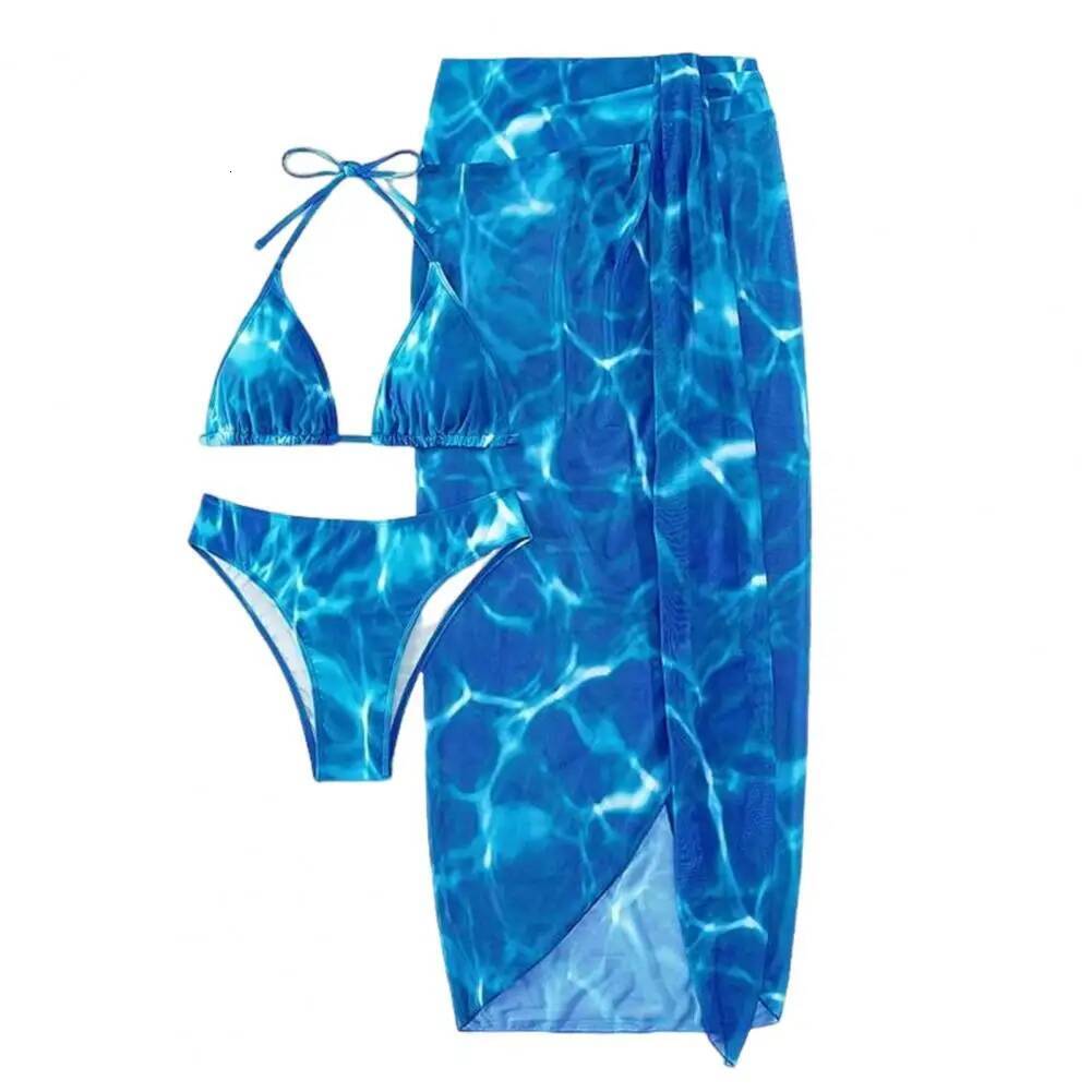3 Pcs/Set Women Swimsuit Lace-up Halter Neck Bikini Set Wireless Summer Beach Swimwear Bathing Suit Wading Sports Clothes