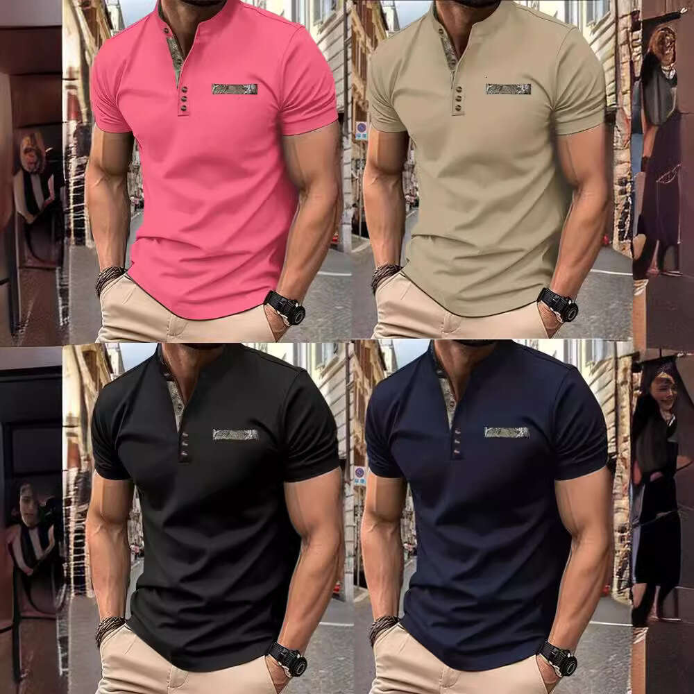 Clothing Summer New Men's Casual Stand Collar Short Sleeve Polo Shirt B5