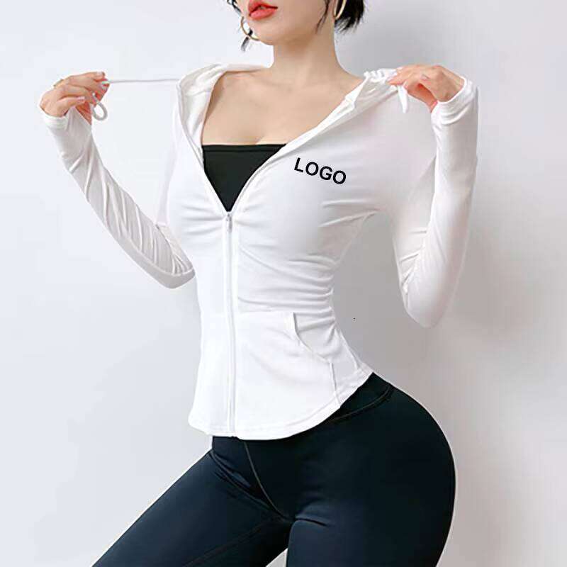 Logo Full Zip Workout Compression Yoga Hoodie with Thumb Holes Women's Sportswear Fitness Running Training Jacket
