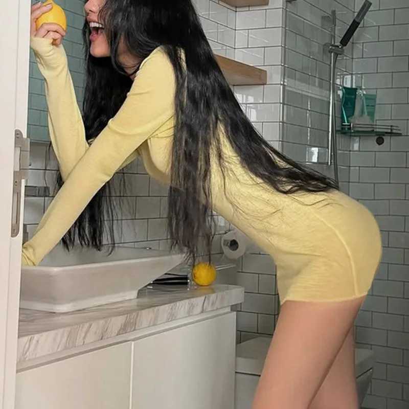 Talenza Fashion Tight Mini Dresses for Women Summer Long Sleeve Sexy Hot Girls Y2k Dresses Elegant Party Looks Solid Women Dresses XJ250610