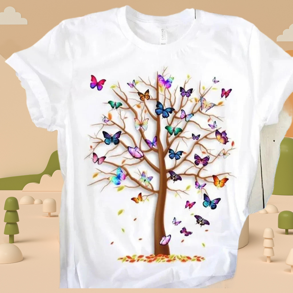 Gothic Women's Butterfly Tree Print Harajuku Designer T-Shirt Round Neck Top Short Sleeve Casual Summer Tee Shirt 2025 New