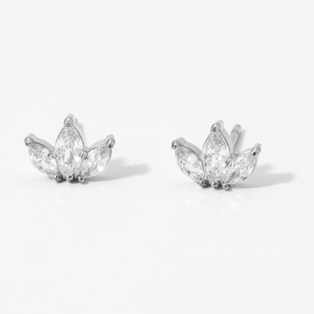 Stainless Steel Zircon Stud Earrings for Women European and American Style with Vacuum Electroplated Gold