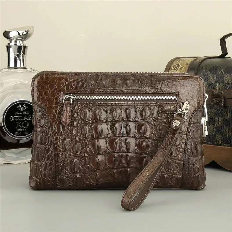 Exotic Real Crocodile Skin Men's Black Brown Passcode Clutch Bag ZIP Card Holders Genuine Alligator Leather Male Wristlets Purse