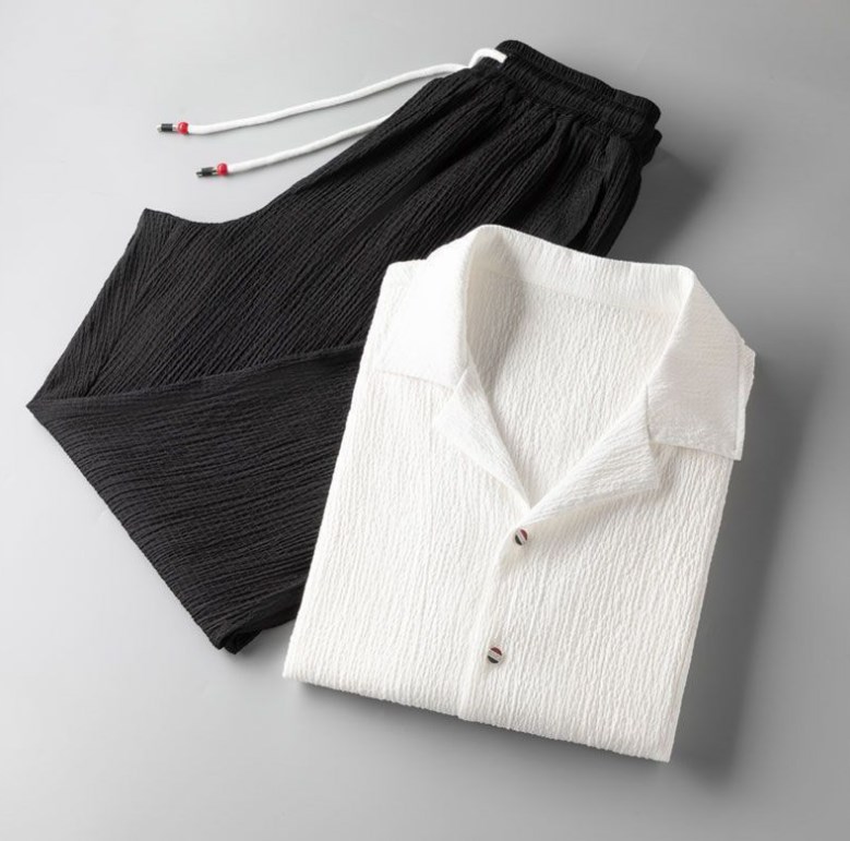 Men's Tracksuits (Shirt Trousers) 2025 Summer Fashion Single Breasted Buckle Sets Men Shirt Short Sleeve High Quality Shirts Male