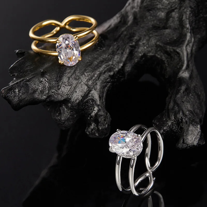 TFGLBU 2CT 7*9mm Oval Cut Ring for Women Lab Diamond Solitaire 18k Plated Wedding Engagement Party Band 925 Silver 250610