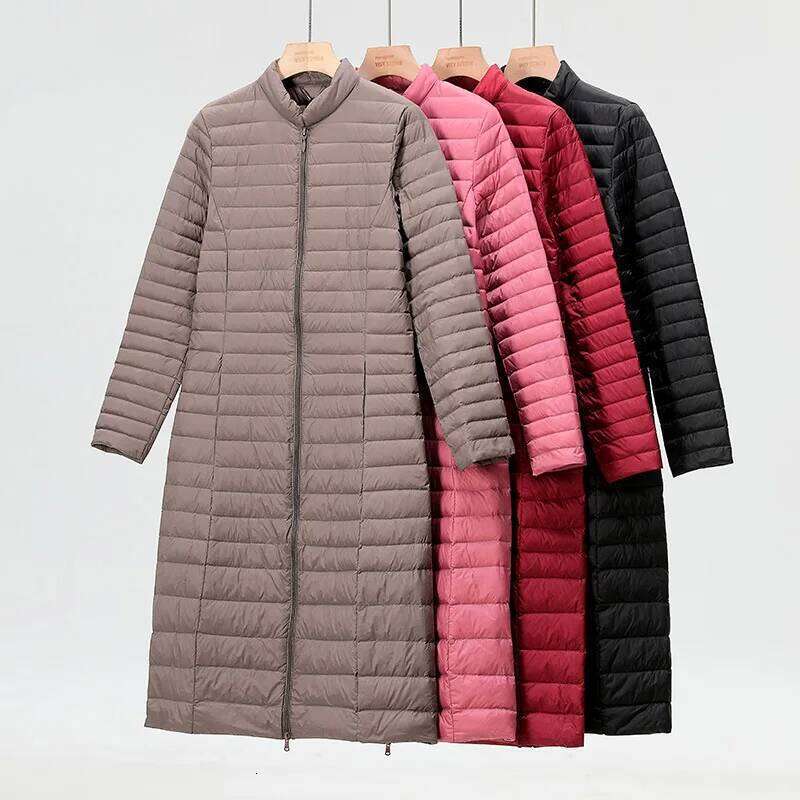 Woman's Ultra Light Jackets Stand Collar Slim Knee Length White Duck Coats Women Down Parkas Lady Overcoats